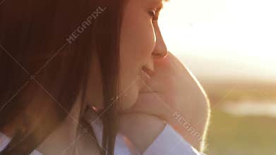 Loving couple at sunset