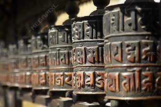 Prayer wheels of Swayambhunath in hinduism religion