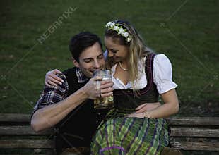 Bavarian Couple with Beer