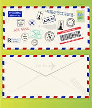 Air mail envelope with postal stamps