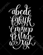 Black and white hand lettering alphabet design, written brush
