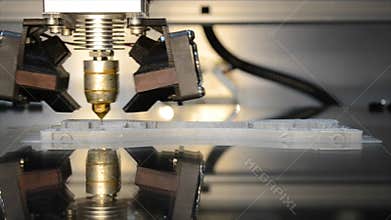 Working 3d printer, head of 3d printer in action