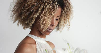 Beauty mixed race bride in studio