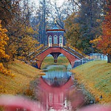 Autumn landscape with a Cross bridge.
