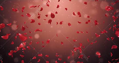 Flying Romantic Dark Red Rose Flower Petals Falling Background Loop 4k