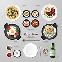 Infographic Korea foods business flat lay idea.