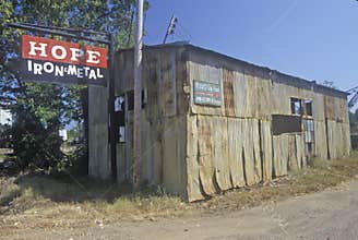 Old iron metal shack in Hope, Arkansas