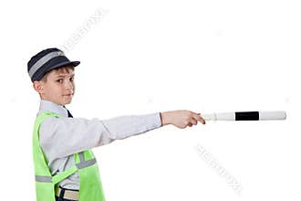 The kid plays policeman