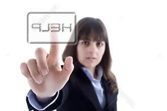 Businesswoman pressing the help button