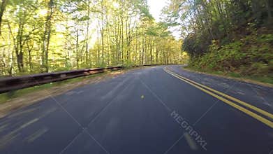 Leaves Blowing Behind Car on Blue Ridge Parkway