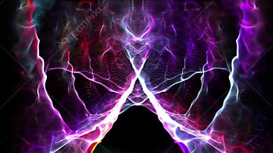 Seamless abstract animation electrical neuro nervous system in human brain with colorful light sparking butterfly shape hole used