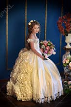 Princess in a white dress retro