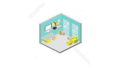 Flat 3d isometric office concept.