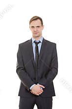 Body language. man in business suit isolated white