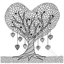 Hand drawn heart shape tree for coloring book for adult