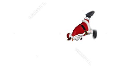Santa jumping, gymnastic moves, against white