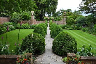 Topiary, Lawns and Flower Borders, Tintinhull Garden, Somerset, England, UK