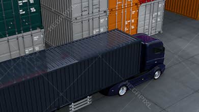 Black truck in container port