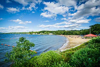 View of Endicott Rock Park Beach along Lake Winnipesaukee in Wei