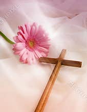 Cross and romantic flower
