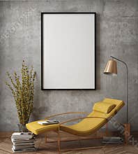 Mock up poster frame in hipster interior background,