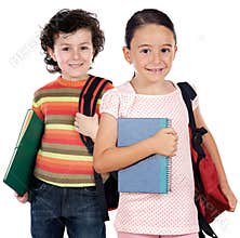Two children students returning to school