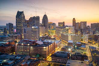 Aerial view of downtown Detroit at twilight