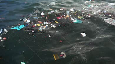 Plastic garbage floating on the sea