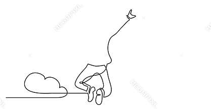 Animation of one line drawing of happy man jumping higher clouds