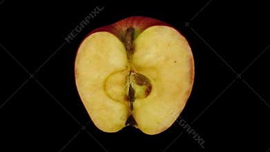 Rotating Half Red Apple on Black Background 05A Looping