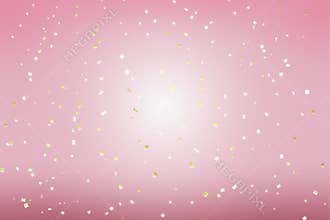 Gold golden confetti pink background in modern style. Romantic wallpaper decor. Happy birthday invitation poster background