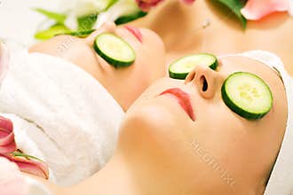 Cucumber beauty girls in spa