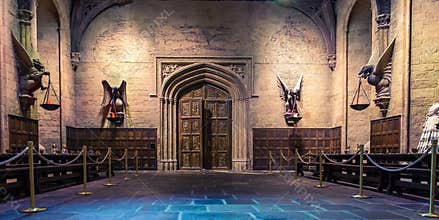 The Great Hall in the Warner Brothers Studio tour 'The making of Harry Potter' in London, Uk