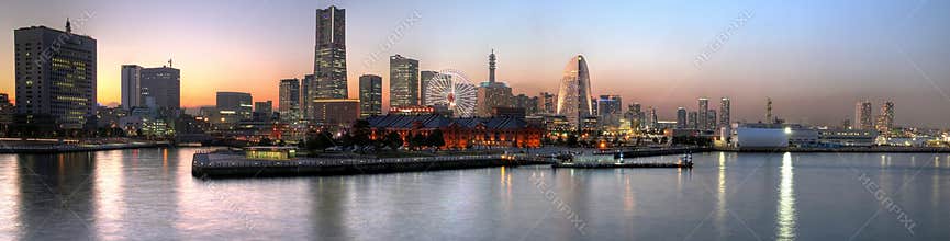 Yokohama sunset panoramic, Japan