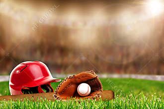 Baseball Equipment on Grass With Copy Space