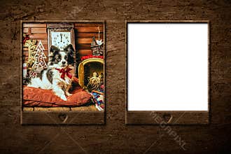 Dog Christmas card, blank frame.