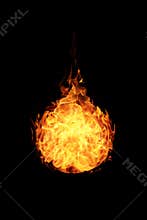 Abstract ball fire flames on black background
