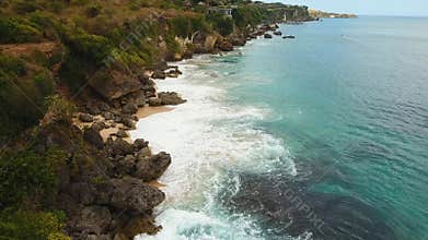 Rocky coastline on the island of Bali. Aerial view.