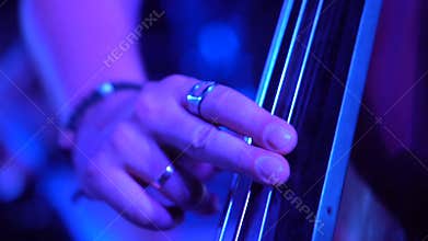 Contra bass player closeup