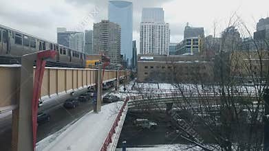 Winter Rush Hour in Chicago`s West Loop neighborhood.