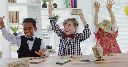 Kids as business executives throwing currency note 4k