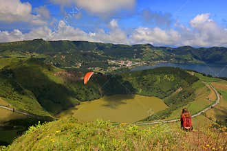 Paragliding on the cloudy sky, Sete Cidades, 30 July 2017