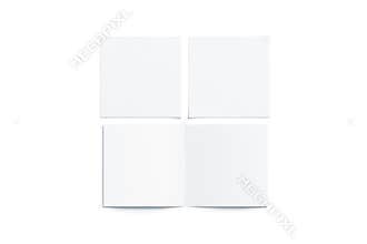 Blank white two folded square booklet mock up, opened closed