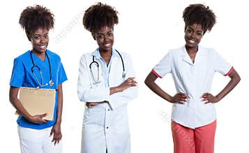 African american woman as nurse and doctor and female pharmacist