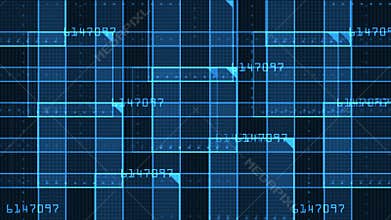 4k Virtual number square,science tech lines,matrix grid scanning background.