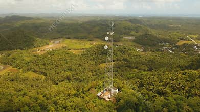 Telephone signal tower in mountains.
