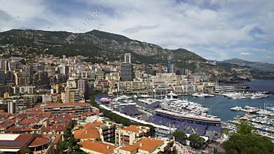 Panorama of Monaco Monte-Carlo, France. Luxury buildings and yachts in spring