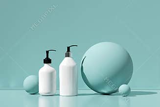 Design of natural cosmetic cream , serum, skincare blank bottle packaging. bio organic product. beauty and spa concept