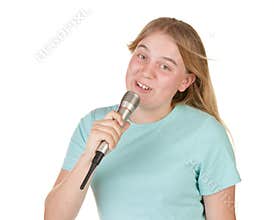 Teenage girl singing karaoke