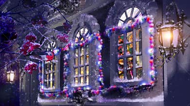 Christmas ball in the winter evening